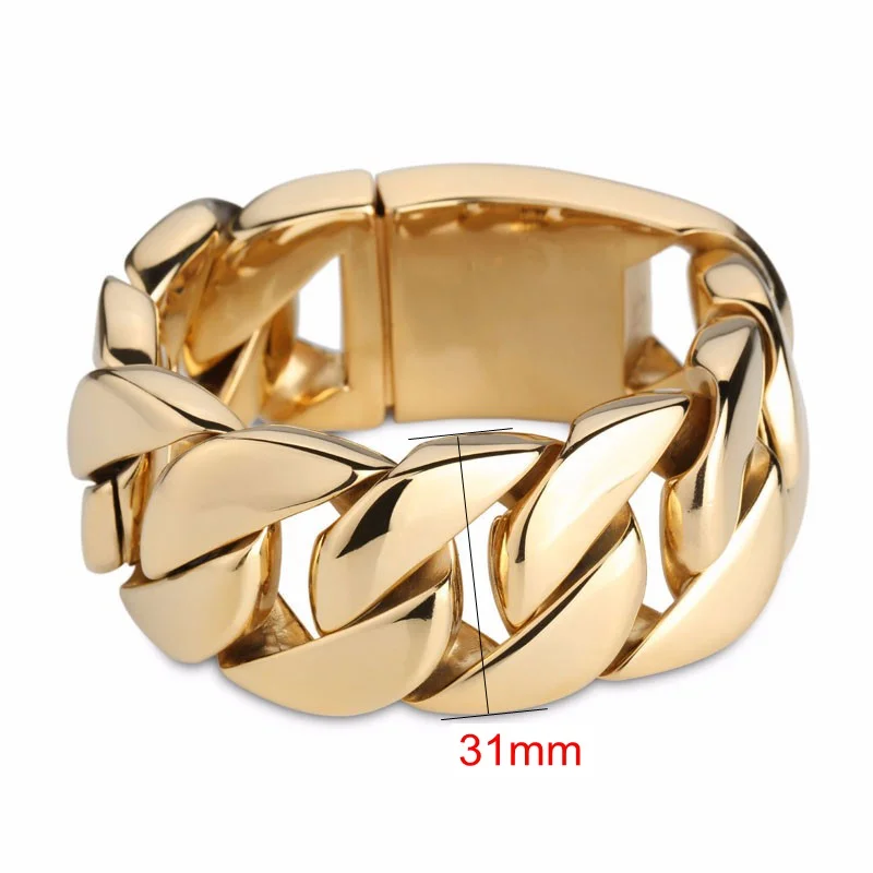 31mm width Kalen, высокое качество, 316, нержавеющая сталь, Италия, золотистый браслет, мужской, тяжелый, массивный, звено, цепочка, браслет, модное ювелирное изделие, подарки - Окраска металла: 31mm width