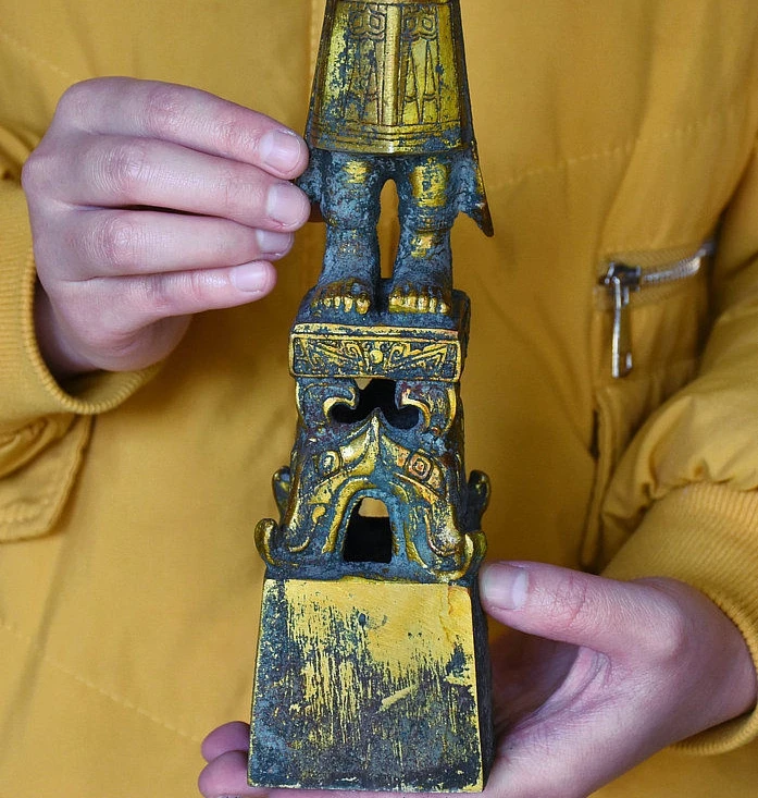 14 8 &quotАнтичная старая китайская Бронзовая позолоченная династия sanxingdui статуя