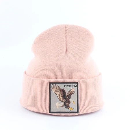 eagle pink Новая модная мужская шапка с вышивкой в виде животного волка, зимние шапки, вязаные шапки для мужчин, уличная одежда в стиле хип-хоп, шапка Skullies - Цвет: eagle pink