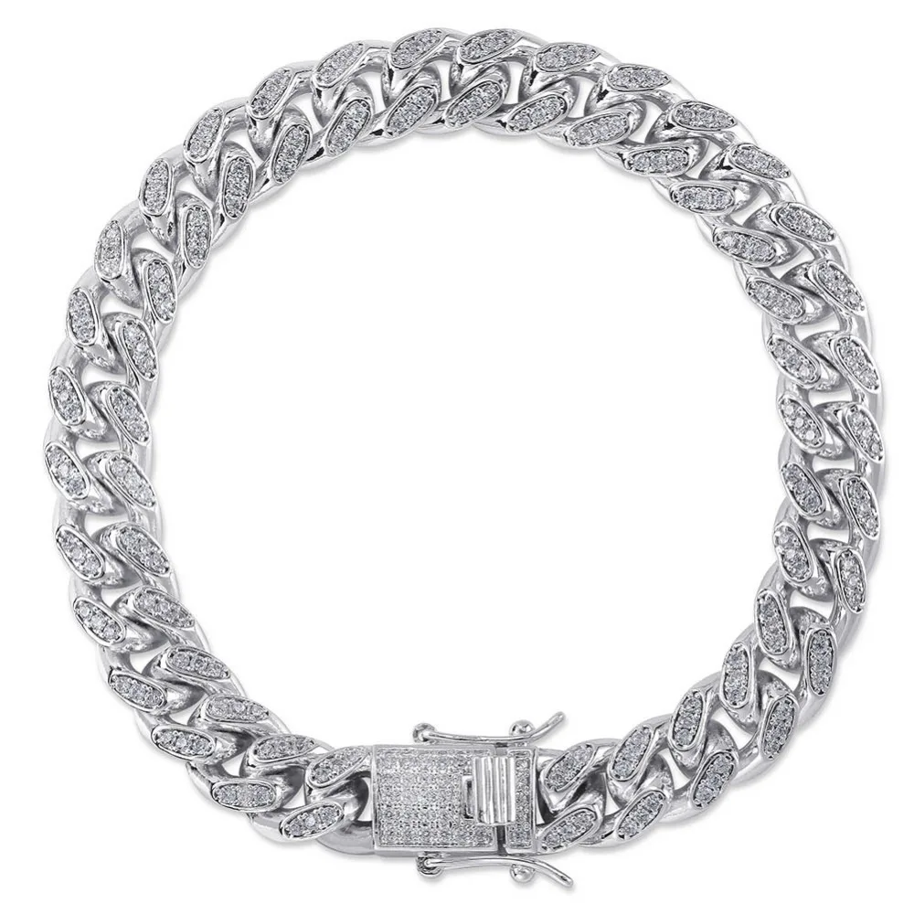 Хип-хоп отделка цирконами aaa Bling Iced Out CZ браслеты золотого, серебряного цвета кубинские ювелирные украшения с цепочкой Прямая