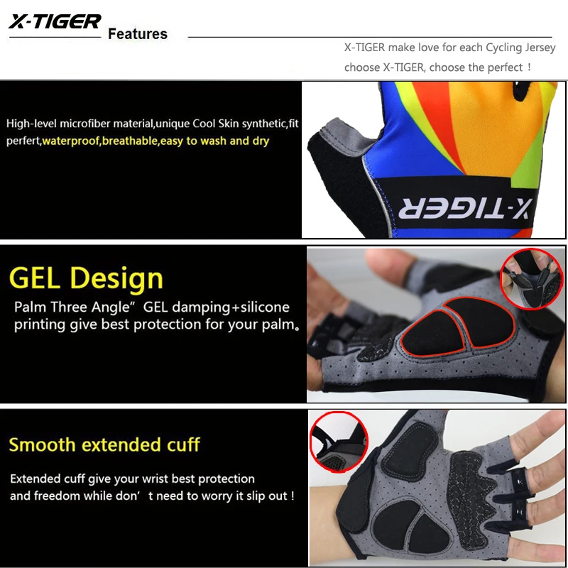 X Tiger Pro гелевые велосипедные перчатки спортивные с полупальцами MTB мужские и