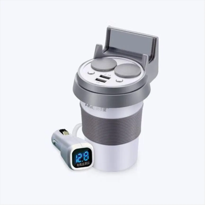 White with voltage Бренд HSC 12-24 В 3.1A выход USB Автомобильное зарядное устройство и выключатель напряжения Быстрая зарядка Автомобильный держатель для чашки розетка для автомобильного прикуривателя адаптер - Название цвета: White with voltage