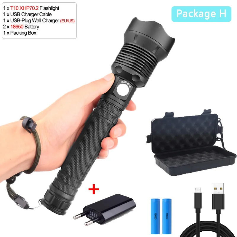 Package H Самая мощная лампа xhp70.2 самый мощный фонарик usb Zoom СВЕТОДИОДНЫЙ Фонарь xhp70 xhp50 18650 или 26650 батарея Лучший Отдых на природе - Испускаемый цвет: Package H