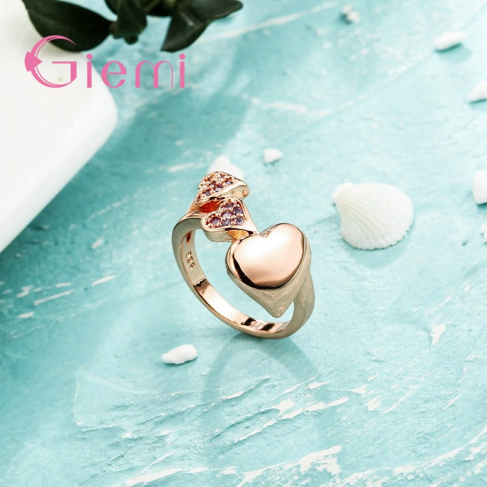 

New Fashion Heart Shape Jewelry Ring Pave Shiny Purple Crystal Gifts Size 7 8 9 Beautifully Women Gifts Promotion Sale