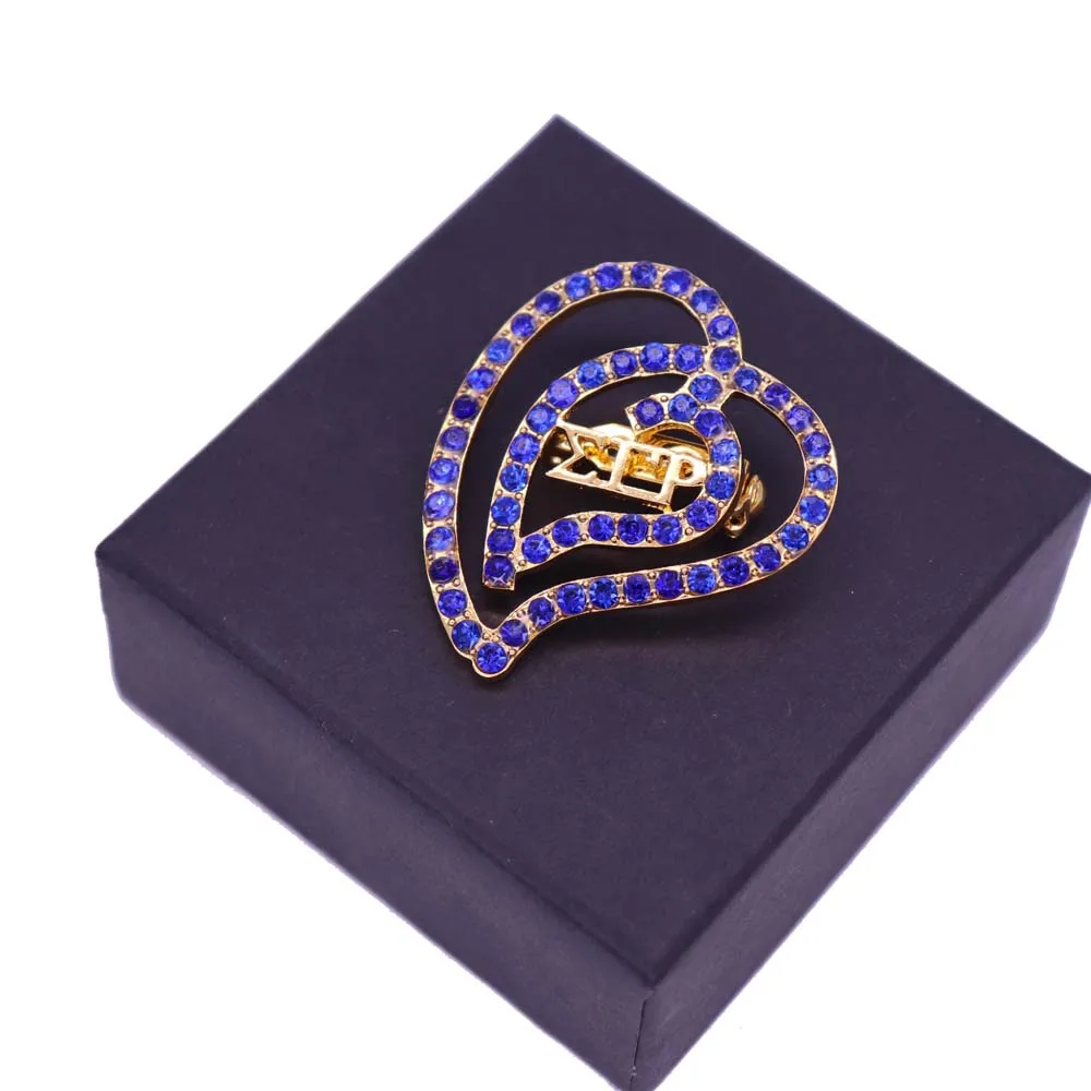 New Arrival Metal Love Heart Blue Crystal Sigma Gamma RHO Brooch Greek Letter SGRHO Symbol Sorority Brooches Jewelry For Gift | Украшения и
