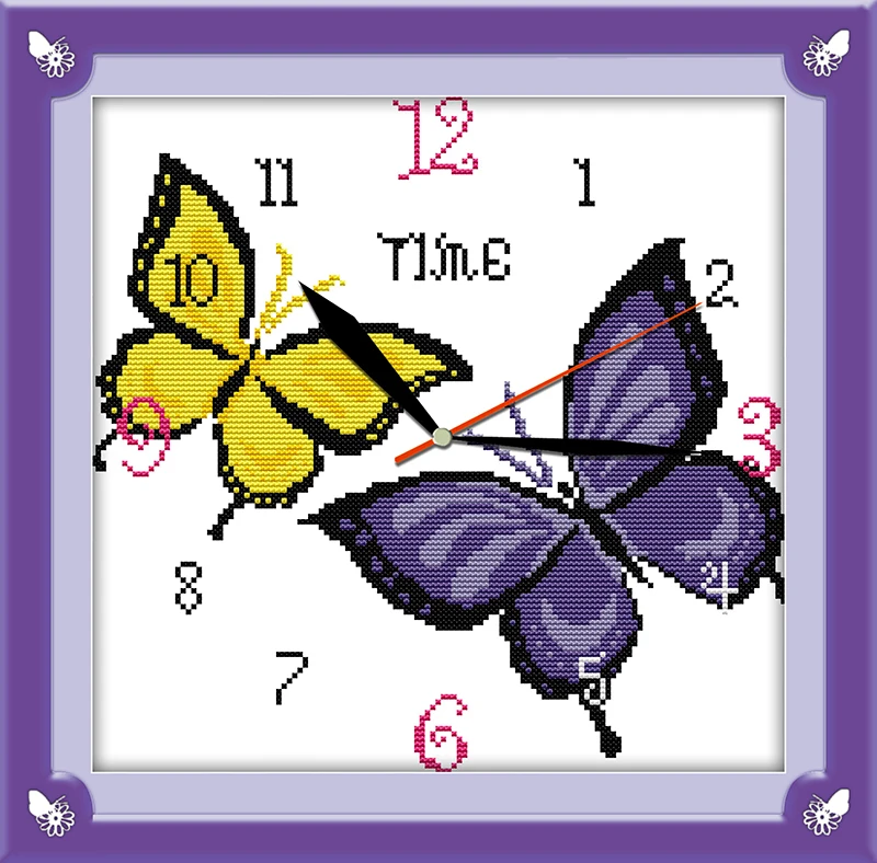 

Butterfly clock cross stitch kit 14ct 11ct count print canvas wall clock stitching embroidery DIY handmade needlework