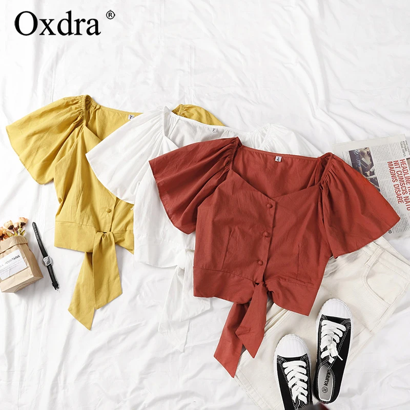 Женские футболки с коротким рукавом Oxdra однотонные короткие ярких цветов v