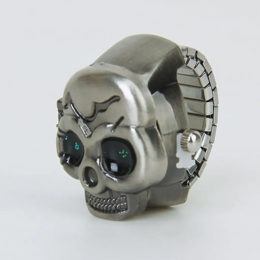 YCYS-Bronze Flip-Up Skull Cover Finger Ring Watch Stretchy Watchband | Наручные часы