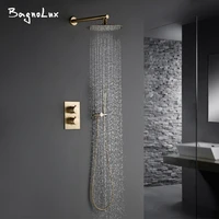luxury thermostatic rain shower set faucet system with handheld bursh gold wall mount conceal mixer tap with arm valve diverter