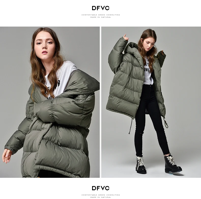 Dfvc/Новинка года; свободная зимняя куртка с капюшоном в европейском стиле; длинное белое пуховое пальто для девочек