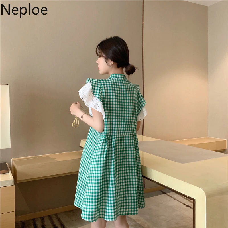 Neploe/милые шикарные клетчатые женские платья новинка с воротником стойкой