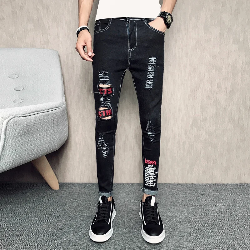 Письмо печати джинсы скинни Для мужчин Ripped Уничтожено Жан Selected Homme Moda Hombre 2018 Pantalon