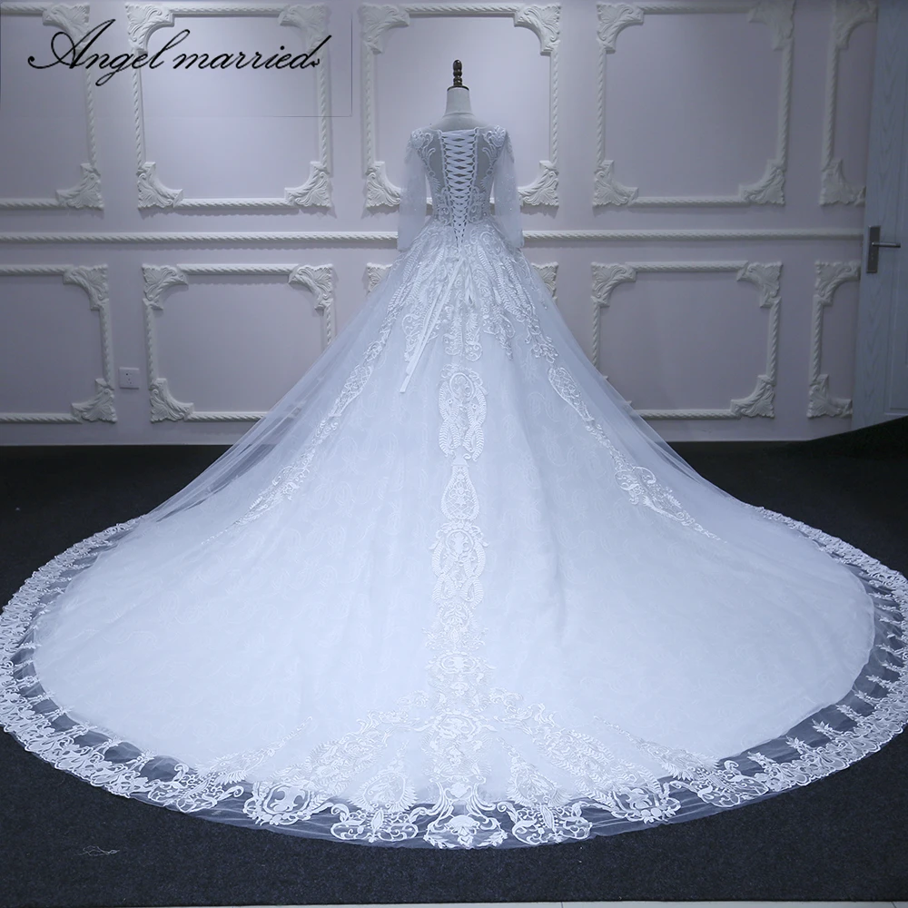 Angel married long sleeve wedding dresses beads Bridal dres lace Custom Made white ball gown tulle vestido de noiva | Свадьбы и