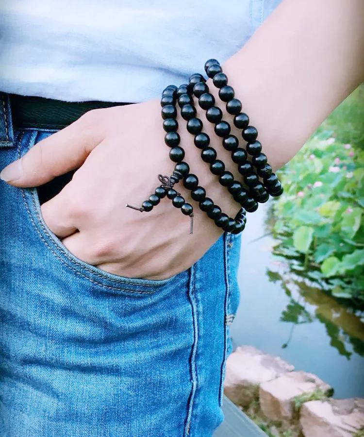 Мужской браслет с чёрными деревянными бусинами 108*0 8/0 6 см|jewelry bangle bracelets|bangle jewelry