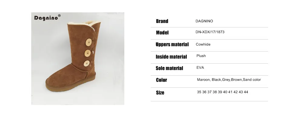 DAGNINO Original Brand Australia Classic Three Button Snow Boots Women's Genuine Cowhide Leather Winter Warm Shoes Botas Mujer