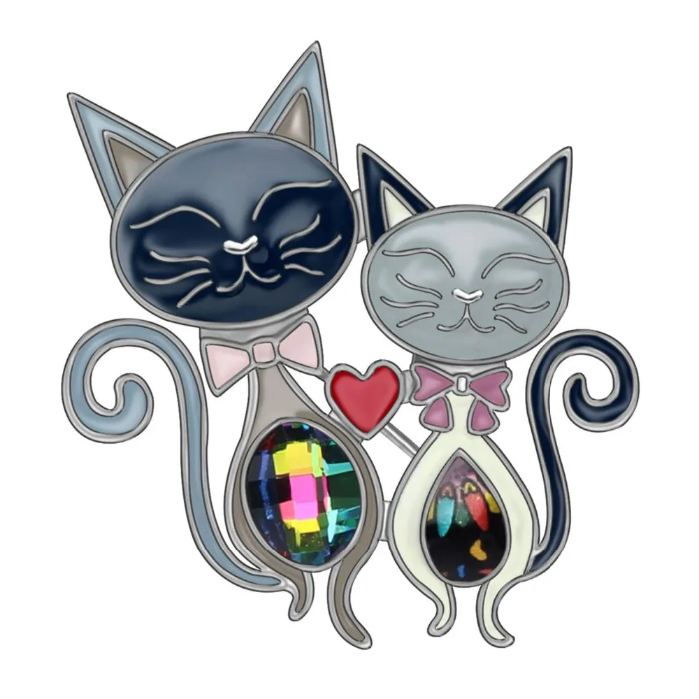 Bonsny Statement Alloy Enamel Cute Double Cat Brooches Clothes Scarf Pin Fashion Animal Pet Jewelry For Women Girls Gift Bijoux | Украшения