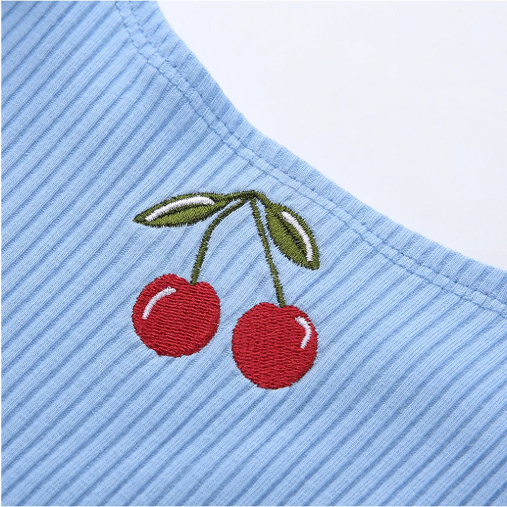 Womens Embroidery Cami Top Summer Striped Strappy Vest Sleeveless Low Neck Tank Tops Slim Women Shirt