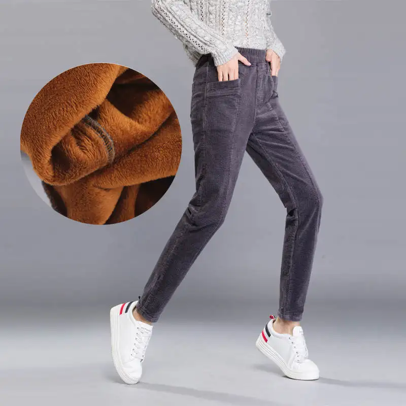 gray style 2 Бархатные вельветовые штаны из овечьей шерсти, женские штаны с эластичной высокой талией, осенне-зимние штаны-шаровары, женские теплые хлопковые повседневные брюки C5118 - Цвет: gray style 2