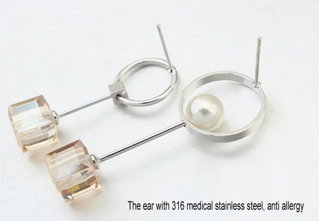 Длинные висячие серьги для женщин модные кристаллами от Сваровски с жемчужным