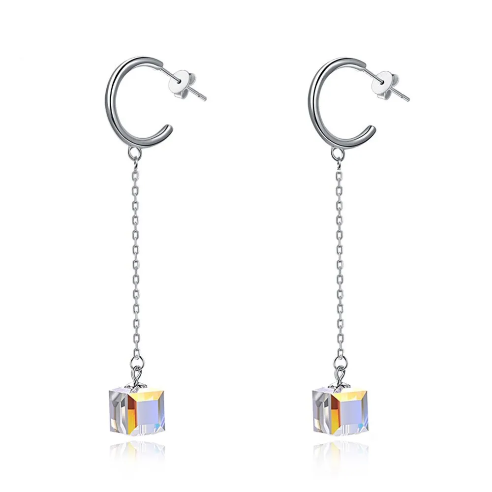 LEKANI/серьги-гвоздики с кристаллами Swarovski из стерлингового серебра 925 пробы длинные