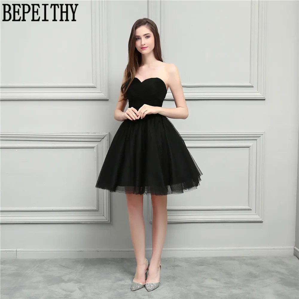 

BEPEITHY New Arrival Vestido De Festa Longo V-Neck Little Black A-Line Short Prom Party Gown Bridesmaid Dresses 2022 Custom Made