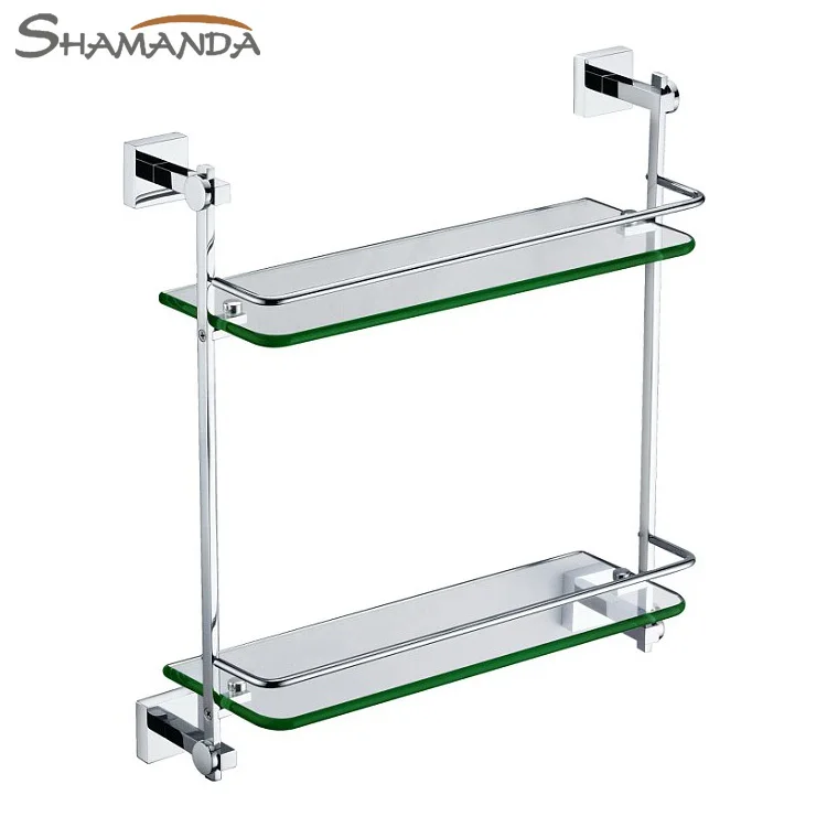 Real Free Доставка Двойная Полка Ванной Комнаты твердые Сделано База + стекло комод