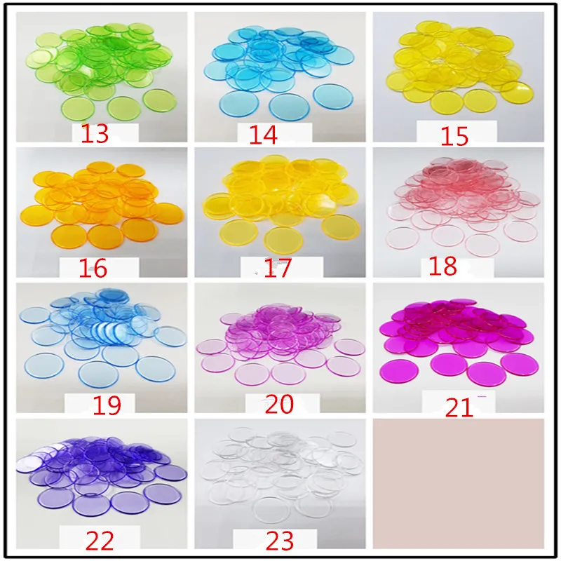 

100Pcs/set Plastic Chips Transparent Color Chips Game Coin Diameter 19mm Bingo Accessories
