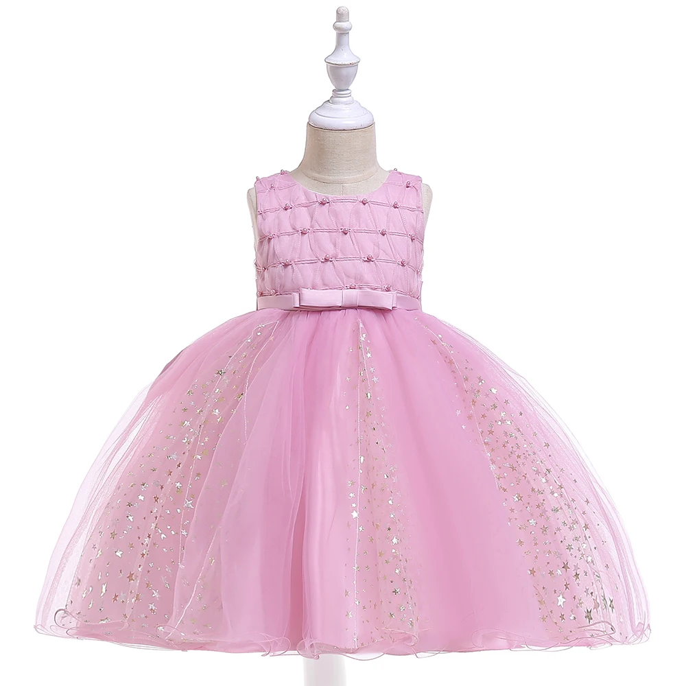 

Girl's 4-8 Years O-Neck Sleeveless Layered Mesh Solid Color Ball Gown Dresses Children Day Stage Performance Summer Dresses