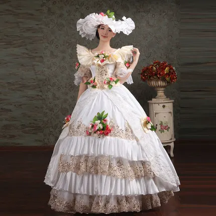

luxury carnival venice lace flowers gown with hat cosplay wonderland medieval dress Renaissance gown queen Victoria Belle Ball