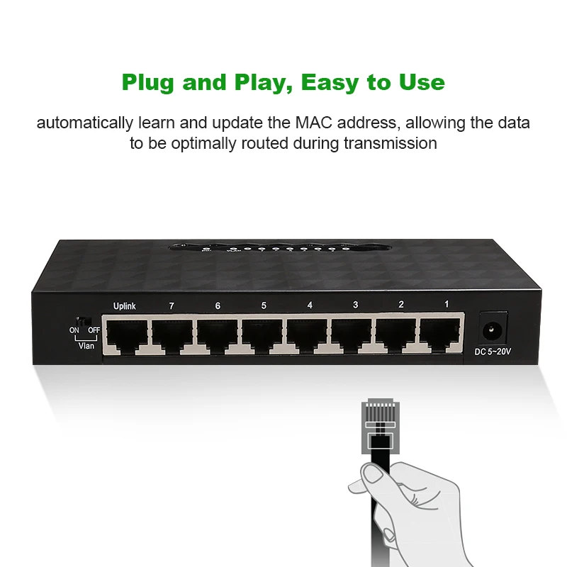 8 портовый гигабитный сетевой коммутатор 10/100/1000 Мбит/с для сети Ethernet концентратор