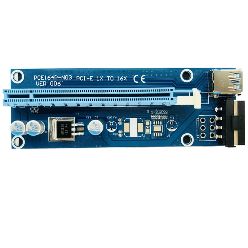6 шт. Новый VER006 Riser 1x к 16x PCI Express Card E расширитель 60 см USB 3 0 кабель SATA 4Pin питание для BTC
