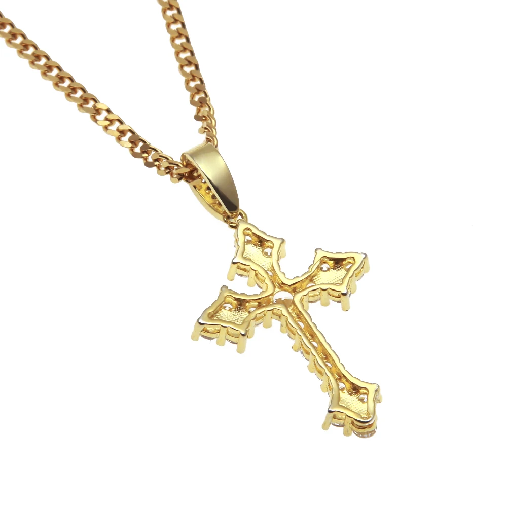 TBTK Cross Pendant Gold Necklace Paved Crystal Shining Zircon Tennis Chain Fashion Rock Man Western Punk Style Jewelry Wholesale | Украшения