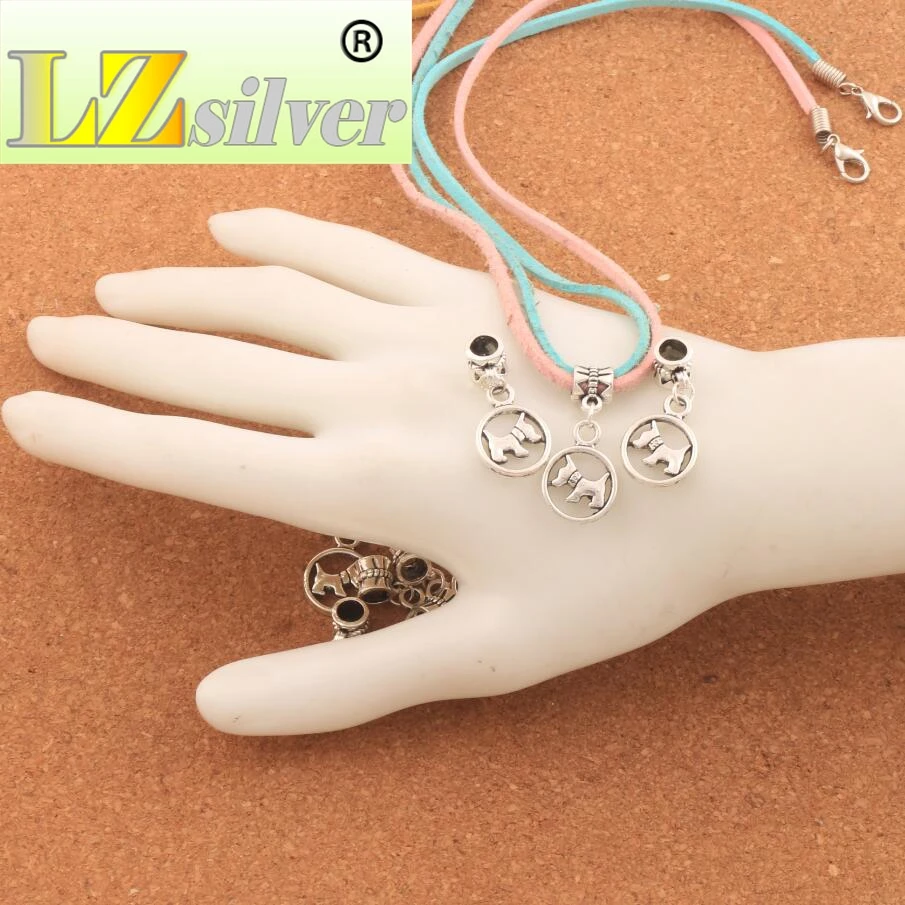 

West Highland White Terrier Dog in Ring Metal Big Hole Beads Dangle Fit European Bracelets B1547 14pcs 13.6x29mm Zinc Alloy