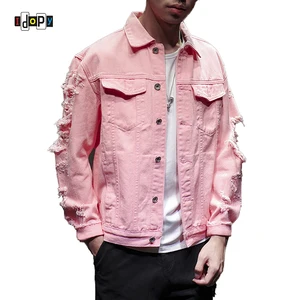 Мужская Модная приталенная рваная джинсовая куртка Idopy в уличном стиле, разные цвета, джинсовая куртка с дырками