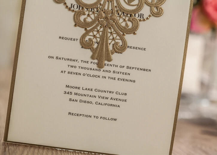 Элегантный Золотой цвет Сложенном Свадебные Приглашения Пригласительный