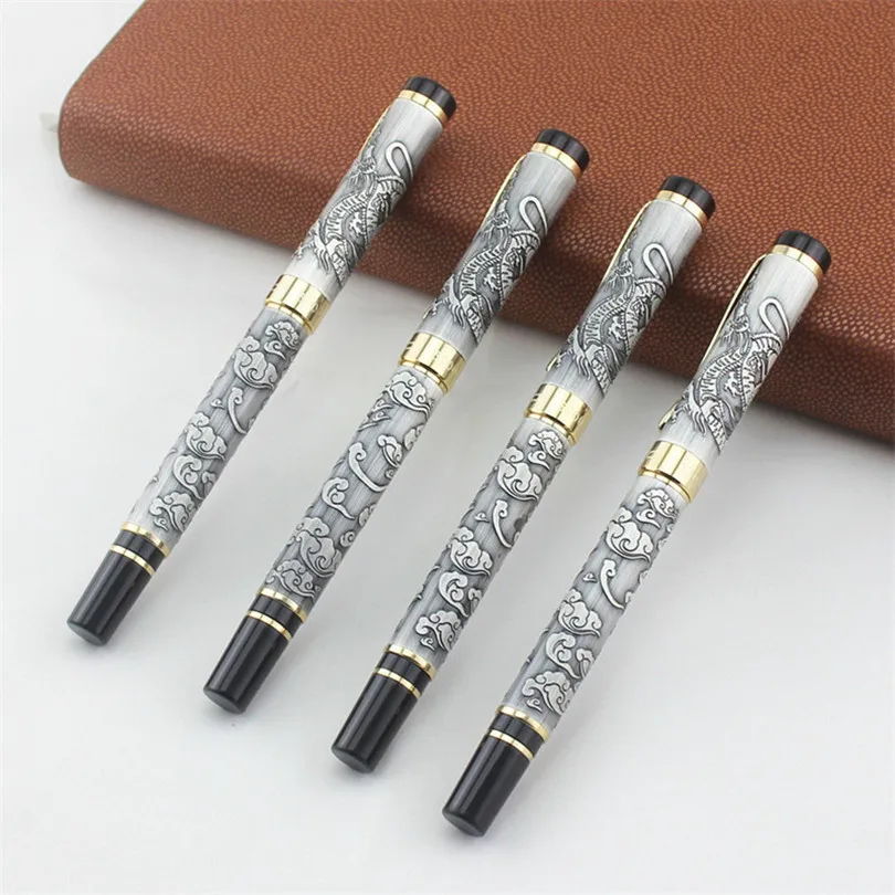 Jinhao Винтаж Роскошный авторучка играющий Дракон жемчуг, металл вырезка тиснение тяжелая ручка серый для коллекции