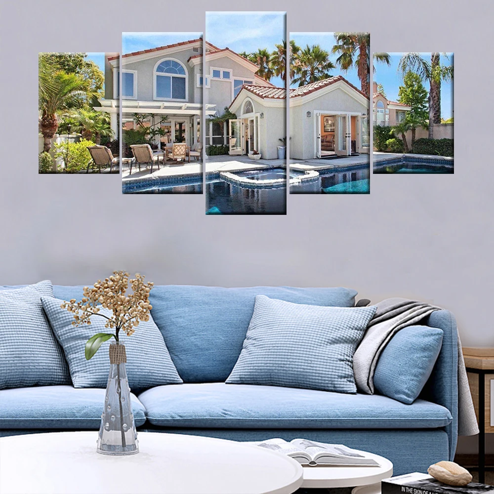 5 шт. HD печати живопись курорт villa house площадью Модульная картина для современные