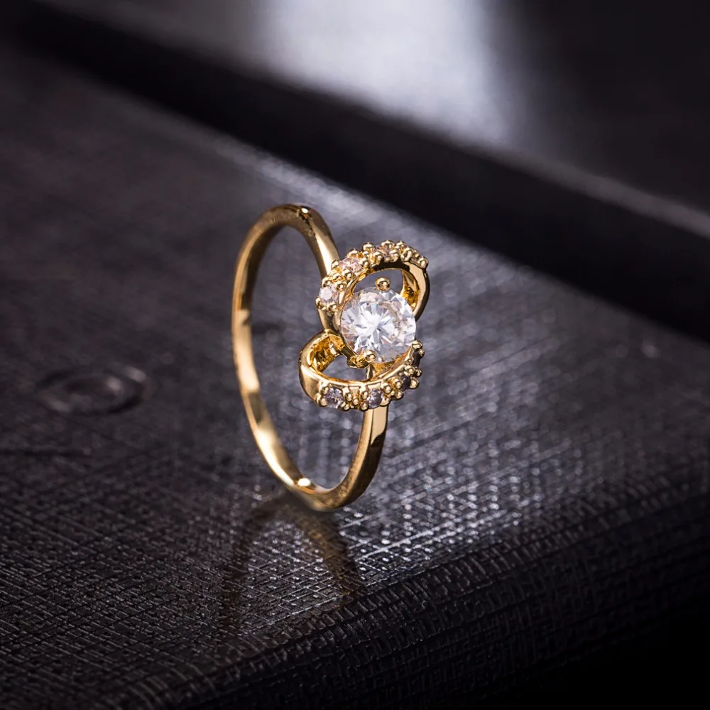 Gussiarro Hot Bottom Price Fashion Rings for Women Double Round Shape Ring Zirconia Micro Paved Yellow Gold-Color Anel | Украшения и
