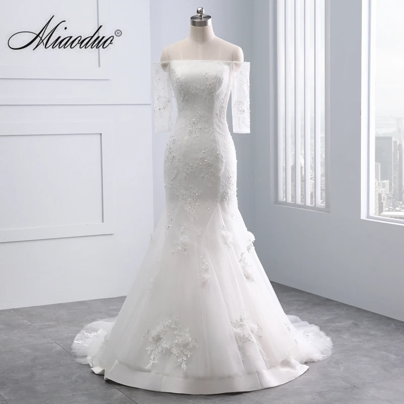 

Miaoduo Mermaid White Wedding Dresses 2022 Boat Neck Beads 3D Flowers Bridal Gowns vestido de casamento