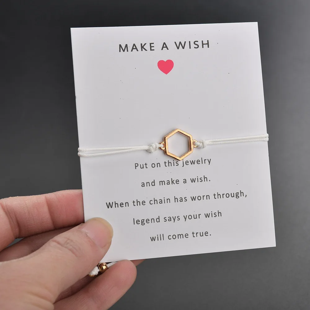 Многоугольный браслет Make a wish Card для Годовщины свадьбы красная веревка