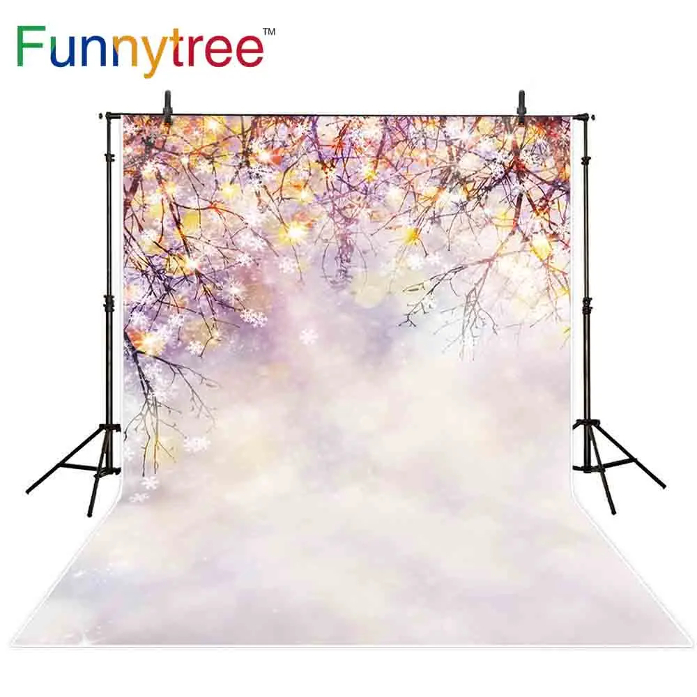 Фон для фотографий Funnytree Фотофон зимняя ветка снежинка боке яркий гламур