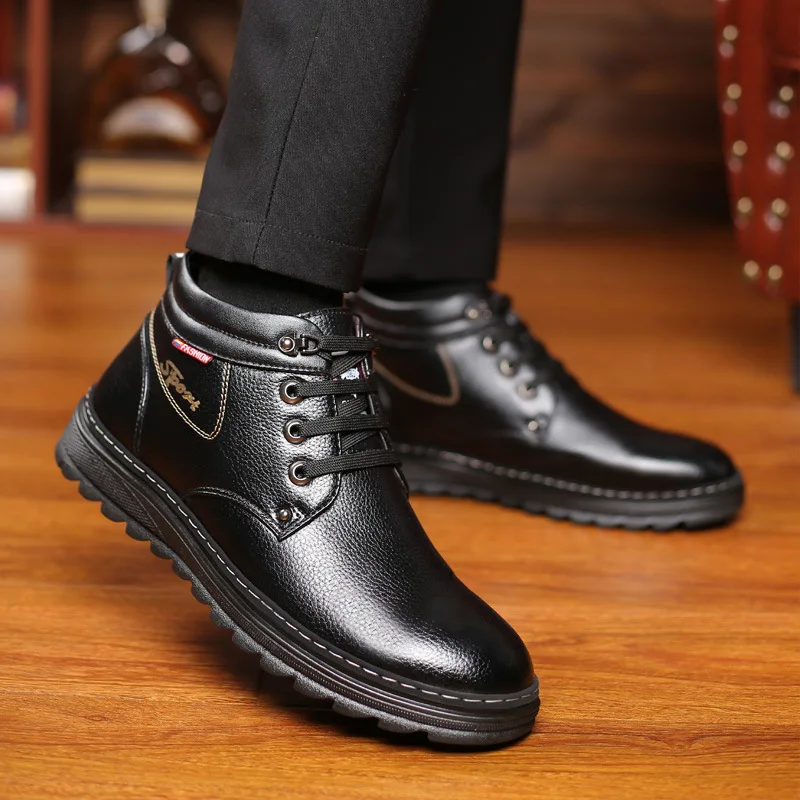 Мужские ботинки из натуральной кожи коричневые с высоким берцем на меху
