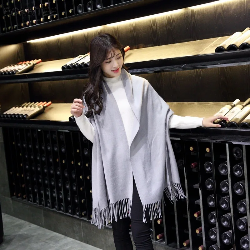 Scarves Women 2020 Solid Trendy Elegant Retro Tassel Shawl Winter Cashmere Scarf Knitted Thicker Womens Simple All-match Scarfs |