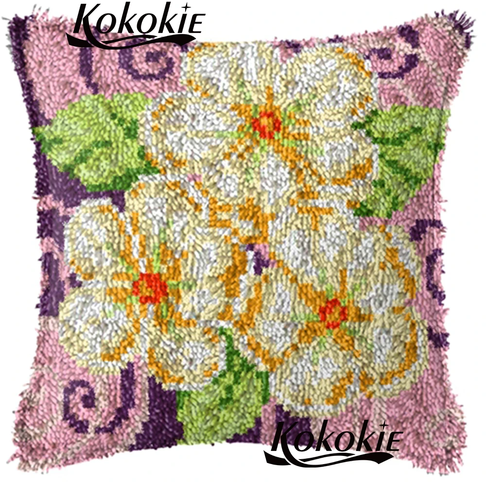 

Latch Hook flowers cushion Needlework Unfinished Crocheting Rug Kits Yarn cross stitch kits Embroidery Pillowcase 3d carpet mat