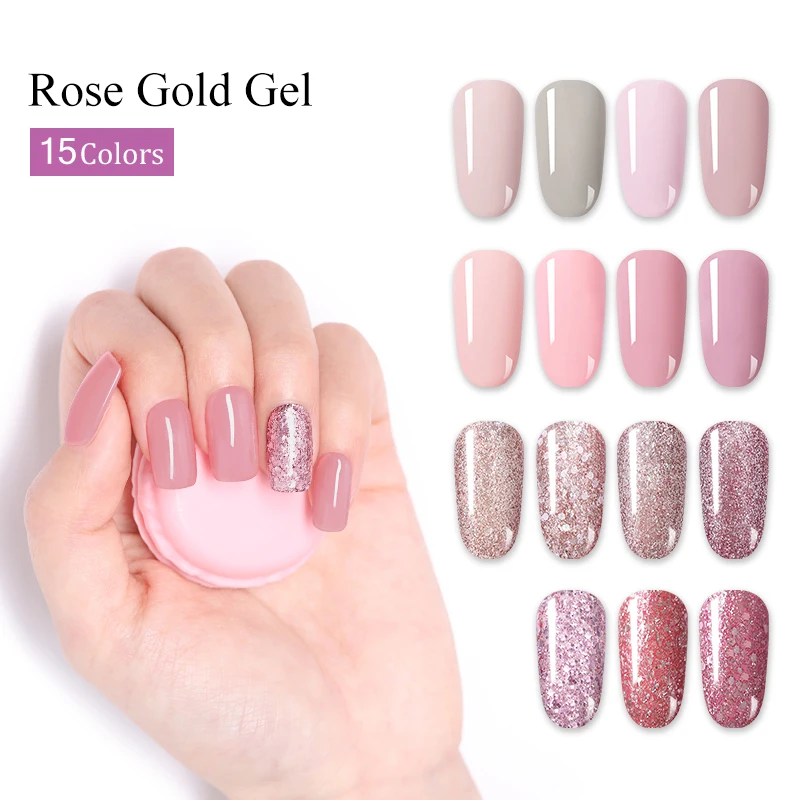 LILYCUTE 5 мл розовый золотистый гель Чистый цвет ногтей Bling гель для ногтей с блестками лак замочить блестящие, для дизайна ногтей Маникюр УФ Гель-лак для ногтей