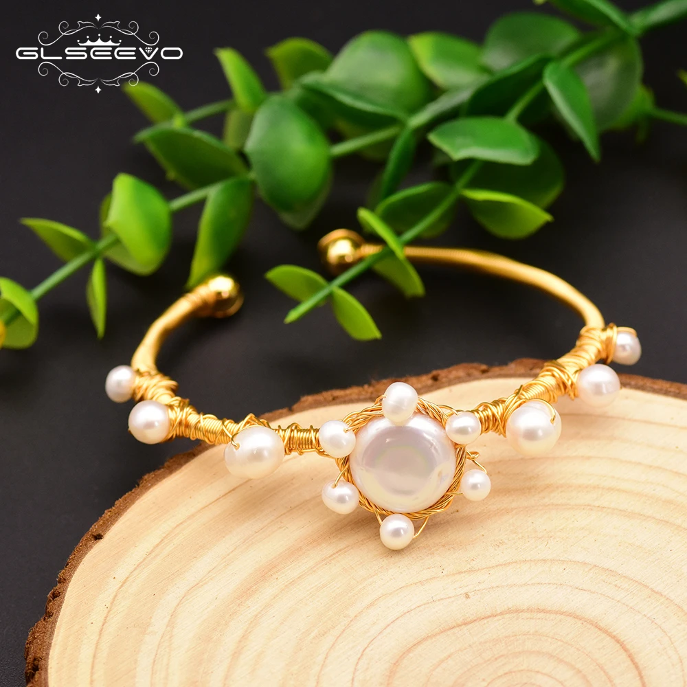 Браслет ручной работы GLSEEVO из натурального пресноводного барочного жемчуга для
