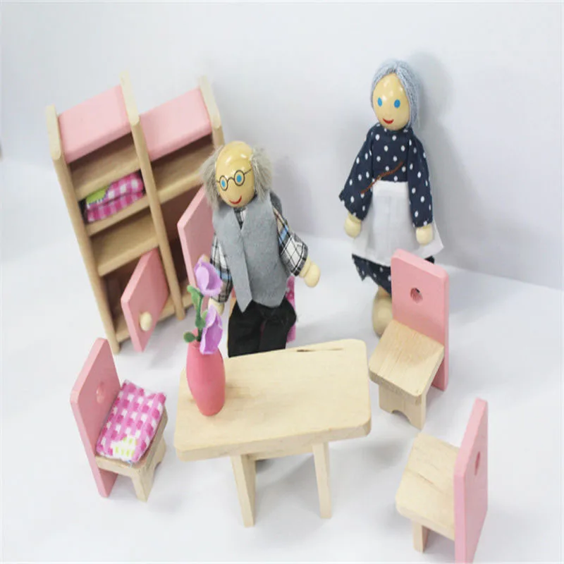 Деревянный кукольный домик мебель ролевые игры спальня кухня 6 набор подарков