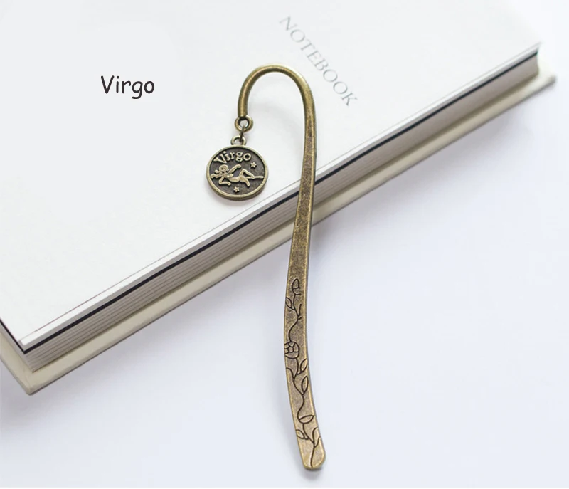Virgo EZONE 1 шт. Китайский стильный металлический Закладка для книги заколка для волос, Форма с двенадцать созвездий подвеска "Книга" знак школы офисные канцелярские принадлежности - Цвет: Virgo