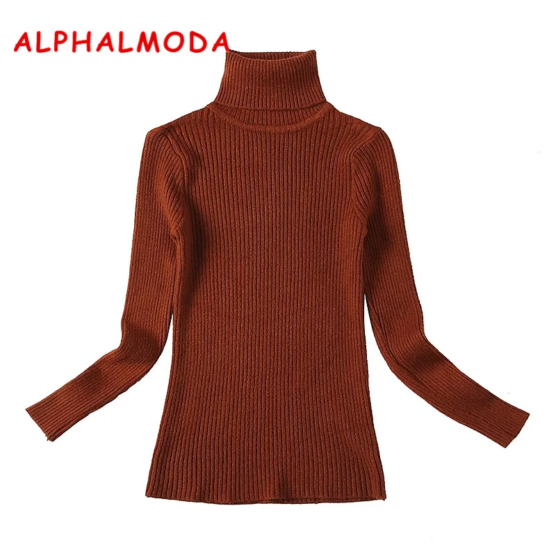 ALPHALMODA 2018 Winter Turtle Neck Pullovers High Quality Bottom Sweater Slim Fit Long-sleeved Solid Primary Jumper | Женская одежда