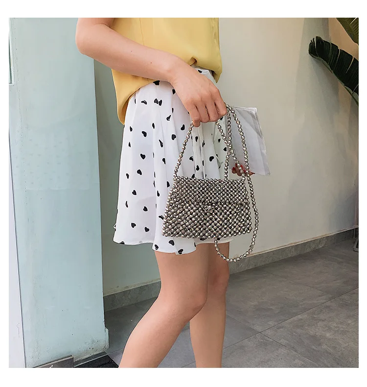 Women Hand-woven Pearl Bag Fashion Beaded Shoulder Large Capacity Ladies Handbag Banquet Phone Crossbody Bags Bead bags | Багаж и сумки
